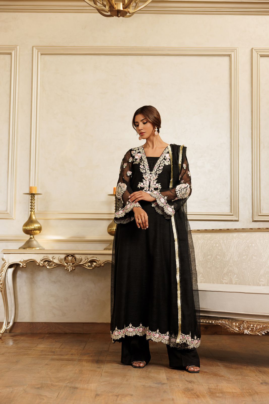 A black kurta set-(8791)