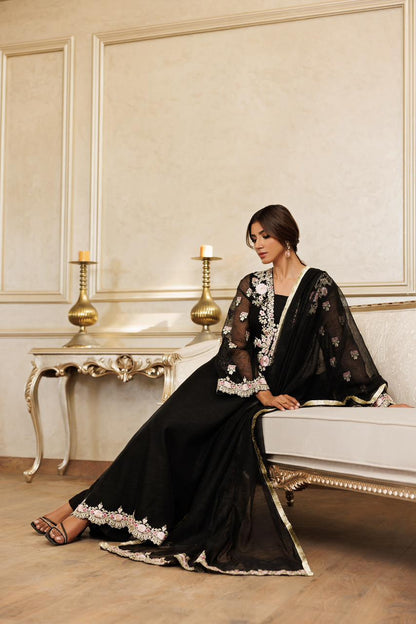 A black kurta set-(8791)