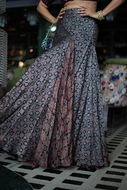 A mirror embroidered blouse with an Ajrak skirt (NBF-180)