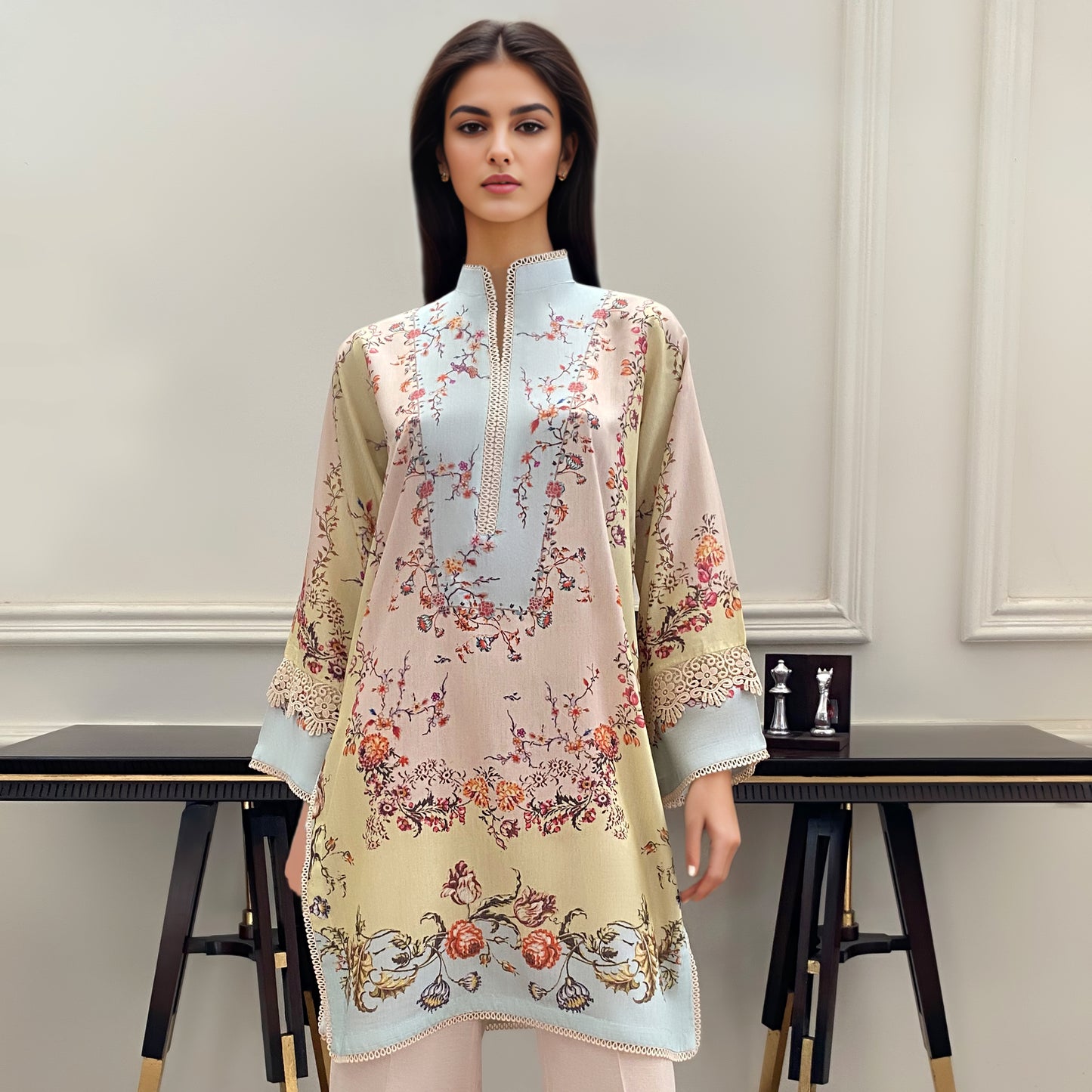 Printed kurta and pants-(9332)